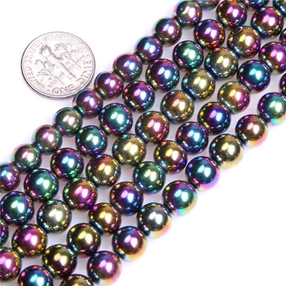 10 Pcs 8mm Round Multicolored Hematite Gemstone Beads for DIY Jewelry Making 16" - Picture 3 of 8